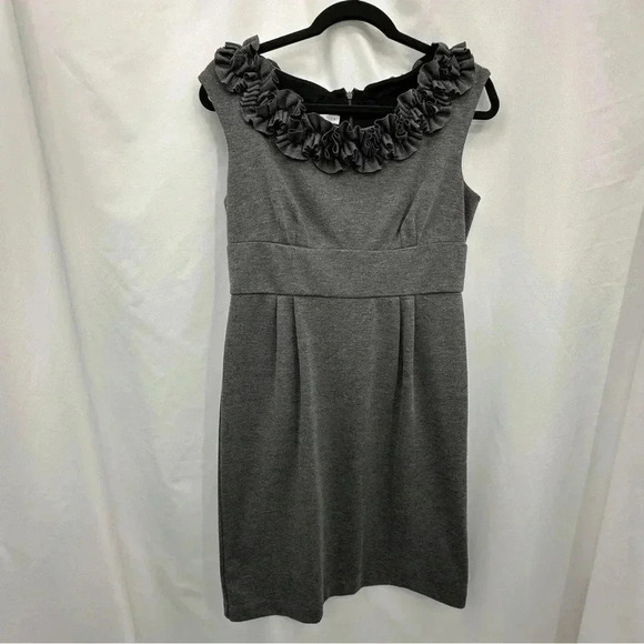 London Times Womens Shift Dress 10P Gray Ruffled Sleeveless Unlined Zip Closure - Picture 1 of 9